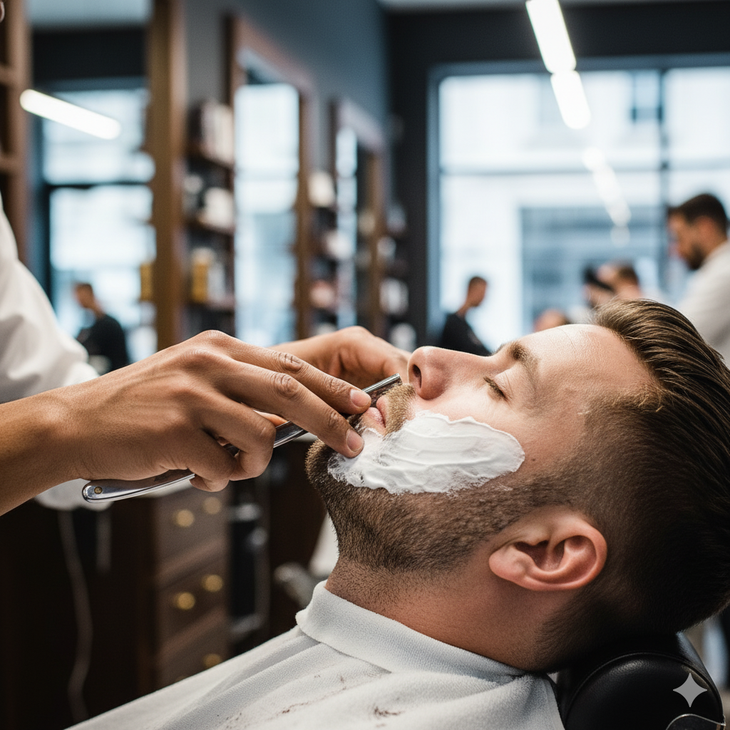 Primer plano de un afeitado con navaja