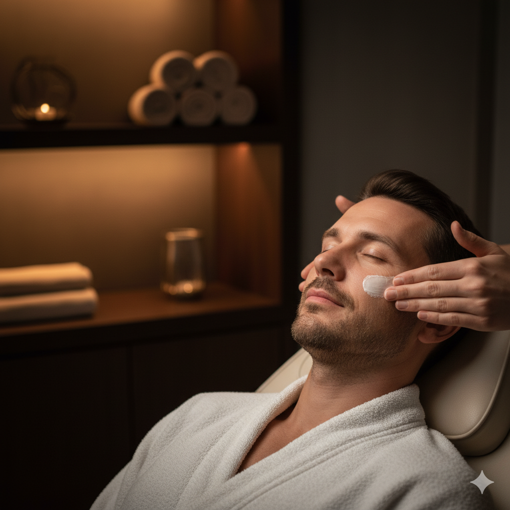 Hombre recibiendo un tratamiento facial